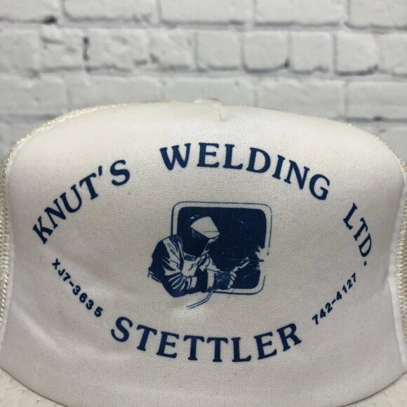 Vintage Trucker Hat Cap Snapback White Knut's Welding Ltd. Stettler Welder Mesh - Picture 6 of 8